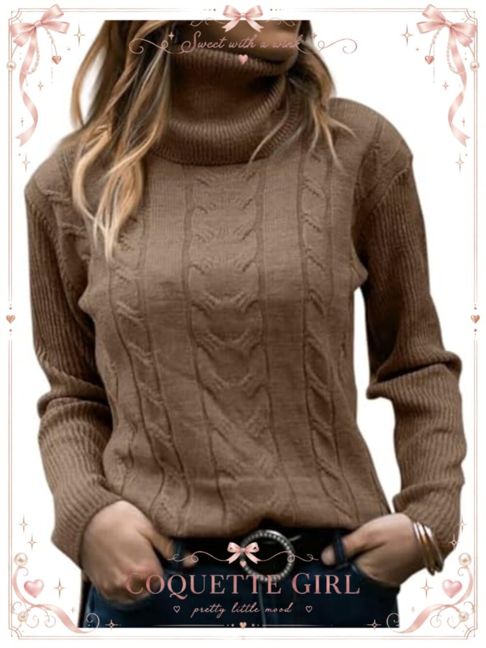 Turtleneck Sweater Women Long Sleeve Cable Knit Pullover Fall Winter